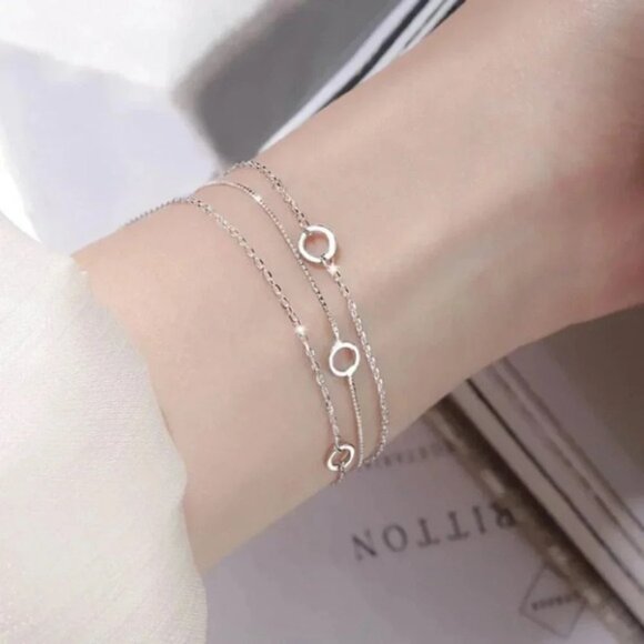 Dainty 925 Sterling Silver Circle Chain Bracelet - Picture 1 of 6